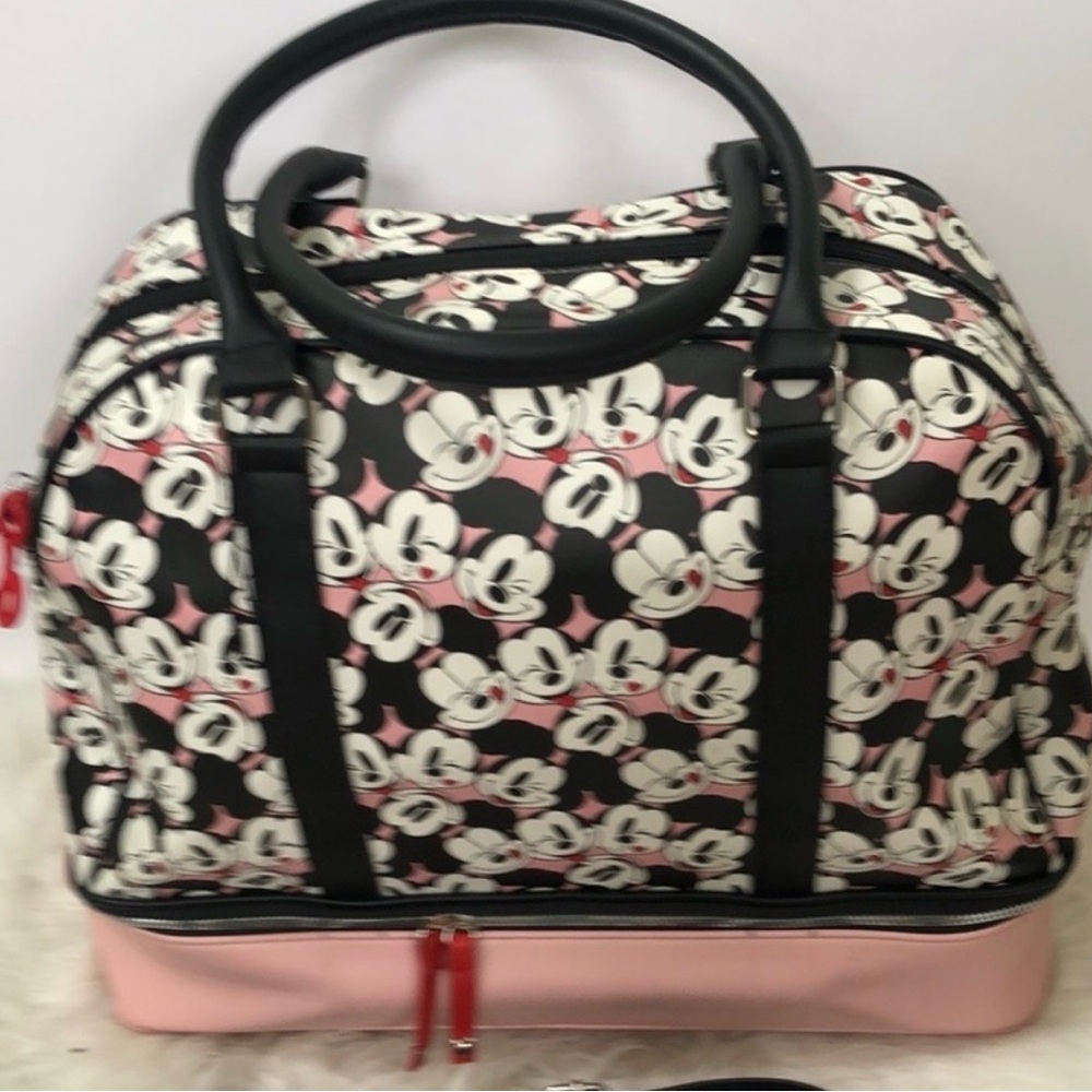 Chic Women's Travel Bag with Iconic Character Design - Black and Pink